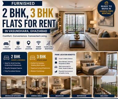 Furnished 2 BHK and 3 BHK Flats for Rent in Vasundhara Ghaziabad