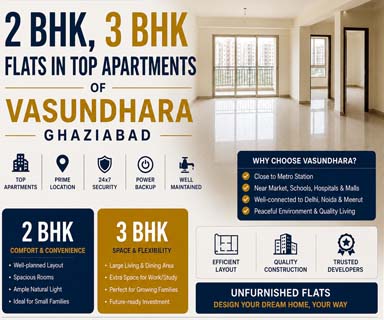Ready to Move 2 BHK and 3 BHK Flats in Top Apartments of Vasundhara Ghaziabad